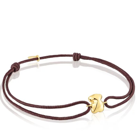 Tous Gold Vermeil and Brown Cord Bear Bracelet Tous Balloon - Picture 1 of 6